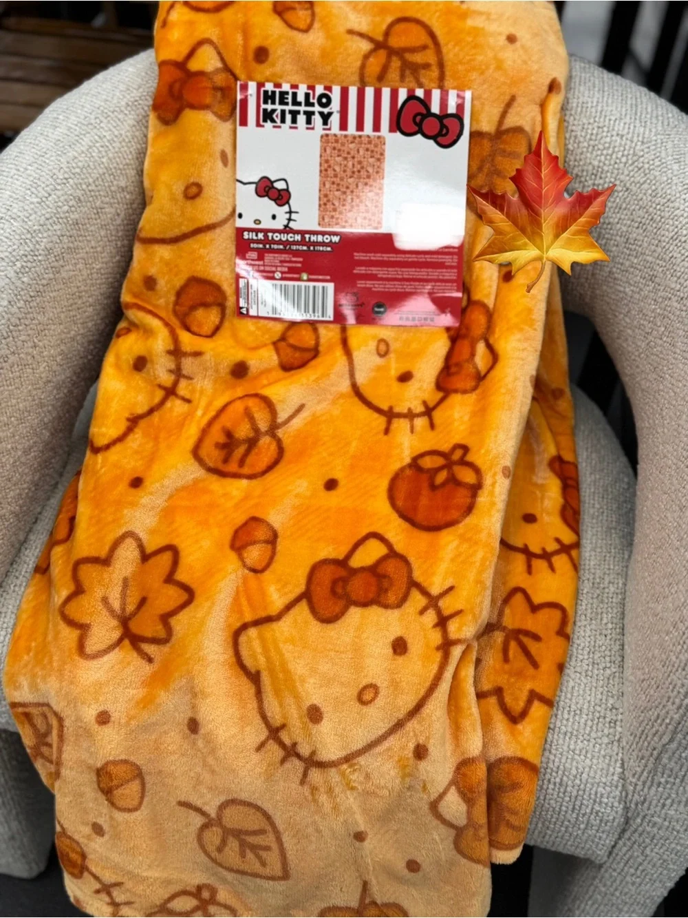 Hello Kitty Orange Plush Kids One-Piece Throw Blanket